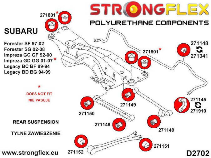 Tuleja wahacza tylnego mocowanie piasty SPORT 9-2X (04-06) Forester Impreza Legacy/Outback